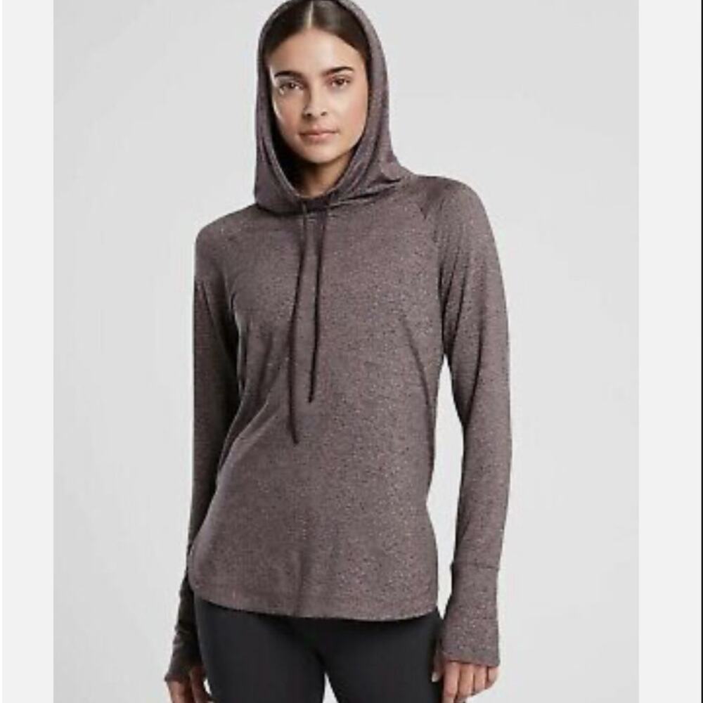 Athleta Uptempo Cowl Hoodie Heather Grey Gray Long Sleeve Thumbholes XS